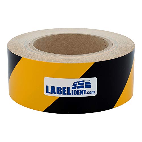 Preisvergleich Produktbild Labelident Bodenmarkierungsband signalgelb / schwarz - 50 mm - 33 lfm Warnmarkierungsklebeband auf 1 Rolle(n), 3 Zoll Rollenkern selbstklebend, Signalklebeband rechtsweisend