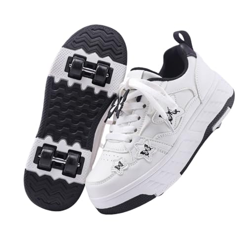 ENEN Papillon Chaussure Roller Fille, Basket Roller pour Enfan Chaussure a Roulette Garcon Fille Garçons Roues Basket a Roulette Adolescents pour Extérieur (Noir Blanc,32)