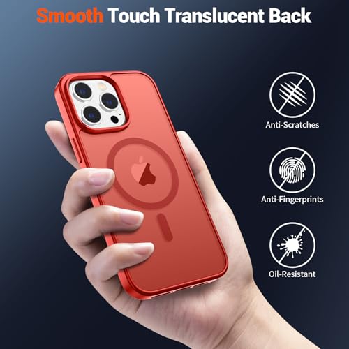 Image of SUPFINE Magnetic for iPhone 13 Pro Case (Compatible with MagSafe) (Military Grade Drop Protection) Translucent Matte Shockproof with Anti-Fingerprint Phone Case,Red