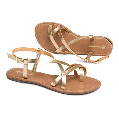 Image of Huayuanwell Women's Gladiator Flat Sandals Fisherman Strappy Sandals Ankle Strap Sandals
