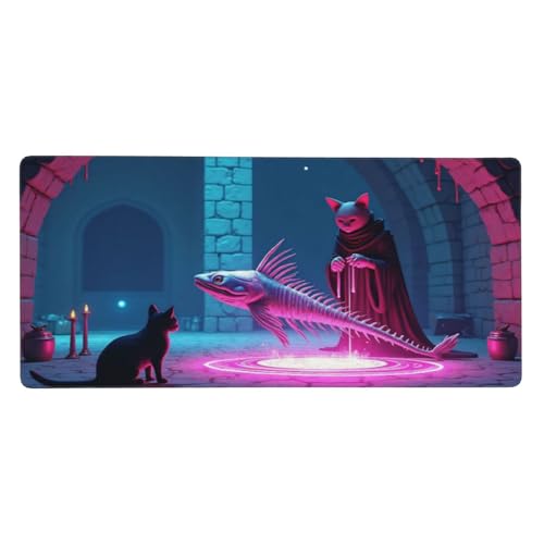 Tapis de souris de jeu XL chat rose magique pour bureau PC 40x90cm