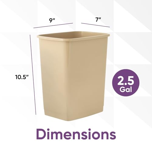 Image of Superio Small 2.5 Gallon Plastic Trash Can, Waste Bin for Under Desk, Office, Bedroom, Bathroom- 10 Qt (2, Beige)