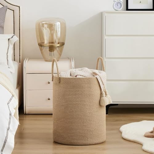 Image of Laundry Basket for Clothes | Large Cotton Rope Laundry Hamper with Handles | Foldable Storage Basket Bathroom & Living Room | Laundry Bag for Clothes | Toys & Blanket | 36 x 36 x 46 cm