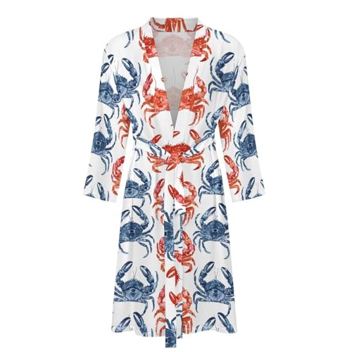 Crab And Red Lobster Funny Men's Robe Novelty Soft Lightweight Bathrobe Long-sleeve Spa Robes4