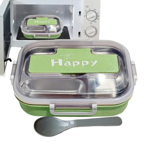 Ocastuted Lonchera Acero Inoxidable Infantil, Tupper Niños Colegio Acero Inoxidable, Caja De Lonchera De Aceros Para Adultos, 3 Compartimentos, Con Cubiertos, Para Preescolar