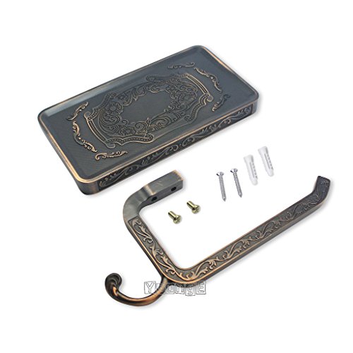 Younge Antique Carving Toilet Paper Holder,Bathroom Paper Tissue Holder With Mobile Phone Storage Shelf (Black) #TOP2