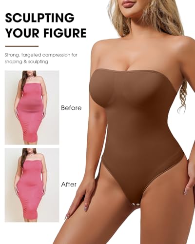 Image of Strapless Body Shaper Tummy Control for Women Thong Seamless Body Suit Shapewear Strapless Bodysuit Shapewear