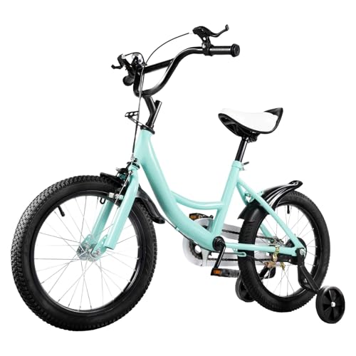 MIUKYUI Bicicleta infantil de 16 pulgadas, bicicleta a partir de 5 – 8 años para niña, color amarillo, bicicleta infantil con guardabarros y freno delantero y trasero combinado, de acero al carbono de