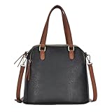 MMS Brands Iris Satchel | Contrast Trim, Double Handles & Detachable Crossbody Strap | 10.25' L x 5' W x 9' H | (Black)