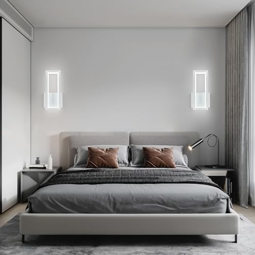 Image of Modern White Wall Sconce Set of Two 18W Indoor LED Simple Wall Fixture 6000K Rectangle Vanity Wall Lights for Living Room Bed0room Hallway Stairs, 513-White-2Pack
