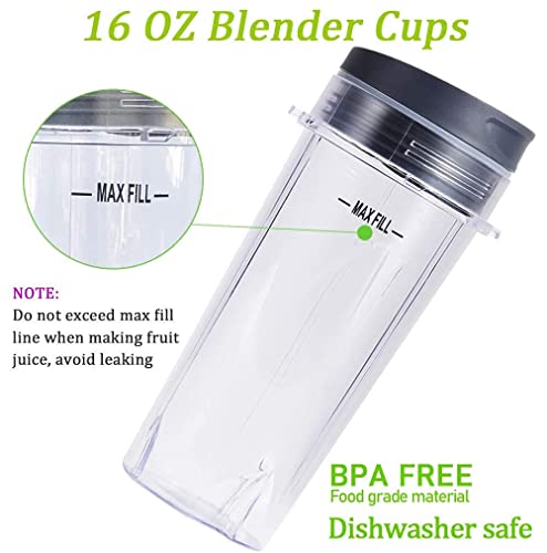16Oz Blender Cup Set For Ninja Replacement Parts Single Serve Blender Cup With Lids Set For Bl770 Bl780 Bl660 Bl740 Bl810 Nutri Ninja Series Blenders (2-Pack) #TOP4