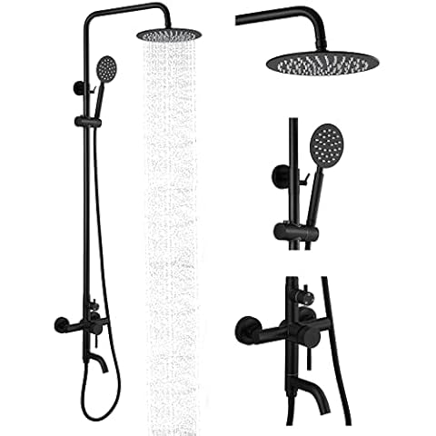 gotonovo Shower faucet Set Matte Black Triple Function with Adjustable Hand Sprayer and Tub Spout SUS 304 Stainless Steel 8 Inch Rainfall Shower Head Bathroom Shower Fixture Wall Mount Complete Set Cover