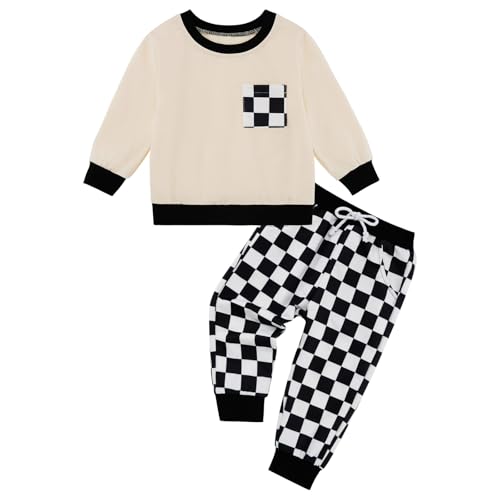 Toddler Baby Boy Outfits Clothing Sets Long Sleeve Sweatshirt Pants Fall Winter Plaid Clothes Set