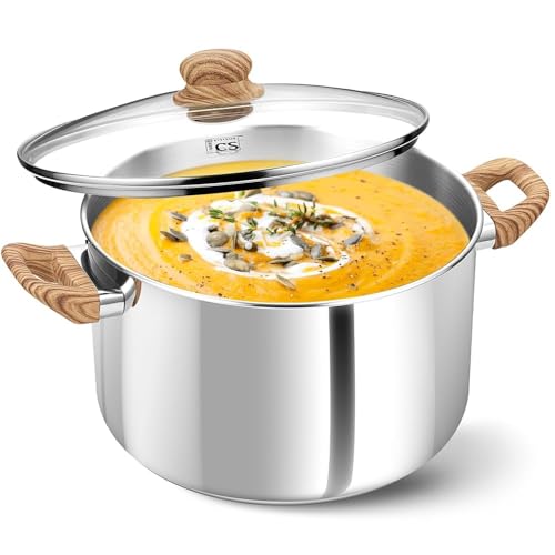 Image of KOCH SYSTEME CS Stainless Steel Pot - 6 Quart Induction Stainless Steel Stock Pot with Lid for Pasta, Soup, Spaghetti, Steel Soup pots with Heat-Resistant Bakelite Double Handle, Dishwasher Safe