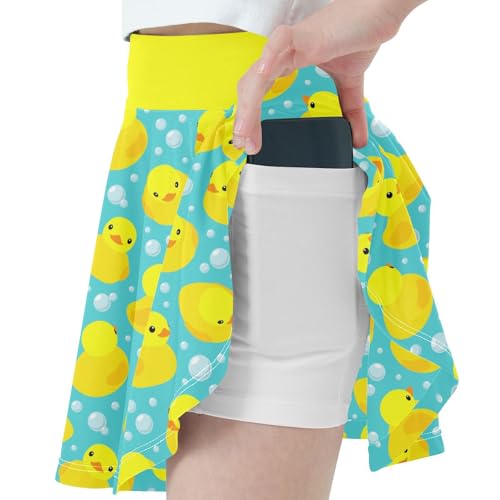 Girls Skorts High Waist Athletic Skirts with Shorts Cartoon Yellow Rubber Duck Stretchy Teens Performance Tennis2