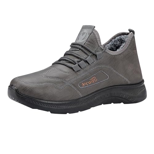 Generisch Herren Winterschuhe,Warme,Fleecefutter,Leichte,Rutschfeste,Casual,Walkingschuhe,Wasserdichte,Schneeschuhe,Mit SchnüRsenkel,gefütterTterte,Plüsch Winterstiefel,bequeme,Schneestiefel, gris, 41