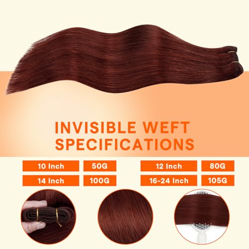 Image of Full Shine Invisible Weft Hair Extensions 105G 16 Inch Cinnamon Copper | Invisible Human Hair Weft Extensions, Sew In Install, Party Styling, Remy Hair, Women Looks, add volume