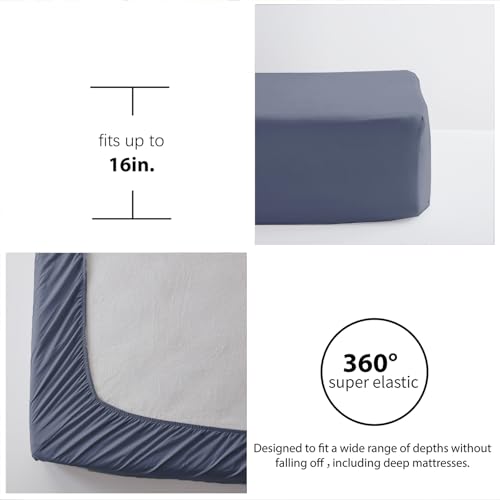 Image of Zzlpp Full Comforter Set 7 pieces, Greyish Blue Seersucker Bedding Set with 1 Comforter, 2 Pillow Shams, 2 Pillowcases, 1 Flat Sheet, 1 Fitted Sheet