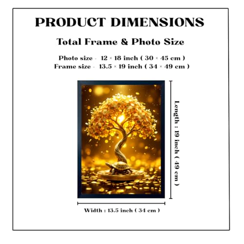 Image of ARTFUL TOY BOX - Golden Money Tree with Feng Shui Turtle Photo Frame Wall Art for Home Decor | Wealth Growth, Stability & Prosperity Vastu & Feng Shui Wall Decor | HD Glossy Print | Premium Fiber Black Frame - 12x18 Inch (30x45 cm) (Design 3)