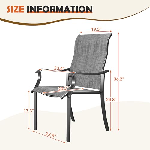 Image of UDPATIO Outdoor Dining Chairs Set of 4, Textilene High Back Patio Chairs | High Back Patio Chairs, All Weather Breathable Textilene Patio Dining Chairs, Heavy Duty Patio Chair for Backyard, Dark Grey