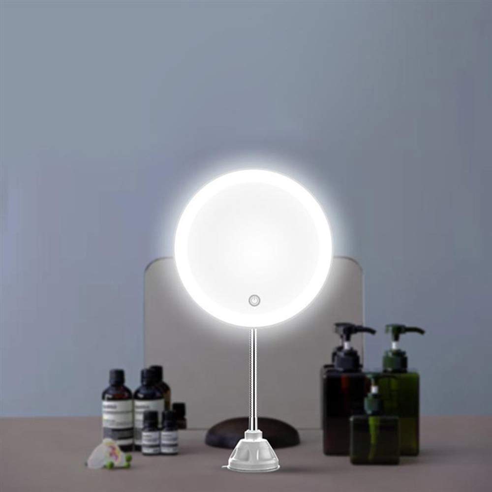 Espejo de Maquillaje montado en la Pared, Espejo tocador Aumento 10X con Luces Rotación 360 ​​Grados Cuello Ganso Ajustable baño portátil Ventosa for