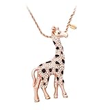 SENFAI Giraffe Deer Pretty Black Enamel Crystal Sweater Pendant Necklace Three Color (rose gold)