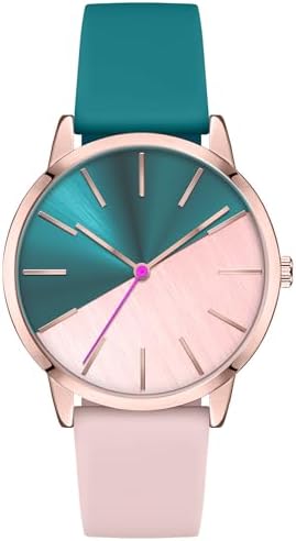 Bisley Women's Rose Gold Watch Pink and Green Silicone Strap Three Hand Analog Watch