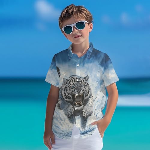 Image of Kids Tie-dye Hawaiian Shirt 80s Button Down Retro Short Sleeve Casual Beach Tropical Funny Party Outfits for Boys