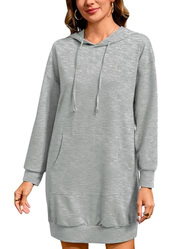 Image of Quenteen Women Hoodies Dress Hooded Sweatshirts Dress Casual Long Sleeve Tunic Dress Oversized Sweatshirts with Pocket