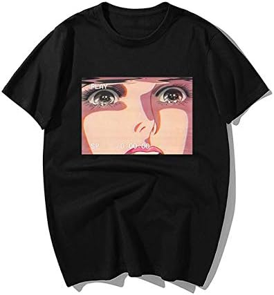 Amazon Co Jp Sad Retro Anime Crying Eyes Vaporwave Printed T Shirt Men Summer Fashion Cotton Short Sleeve Hip Hop Tops Tshirt 服 ファッション小物