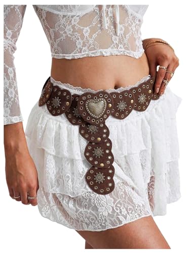 MakeMeChic Women's Cowboy Chic Western Wide Waist Belt Leather Rivet Cowgirl Disc Belts for Dress