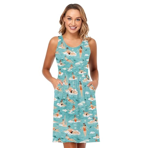Image of ALAZA Women's Summer Dress Sun Dress Sleeveless with Pockets