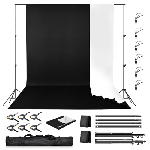 EMART Kit de support de toile de fond réversible 2 en 1 de 2 x 3 m pour photographie avec fond blanc et noir pour décoration photo, fête, studio vidéo
