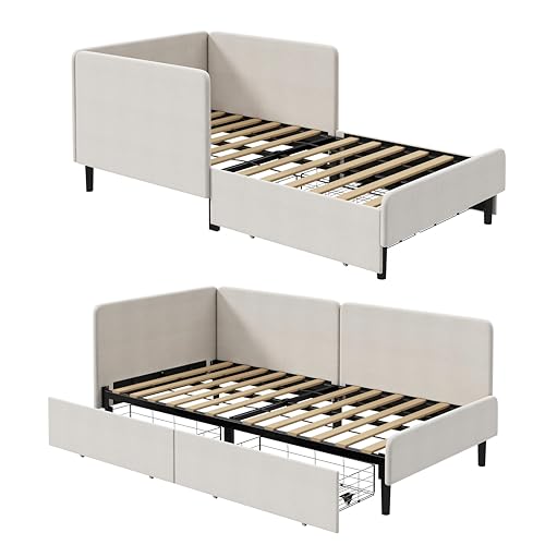 LIKIMIO Twin Daybed with Storage Drawers & Safety Rails, Corner