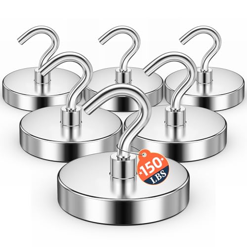 Image of FINDMAG Magnet Hooks, 150LB+ Magnetic Hooks for Cruise Cabins, 6 Pack | Heavy Duty Magnetic Hooks for Hanging, Refrigerator, Office, Home, Kitchen, Classroom, Cruise Cabin Organizers, Silver