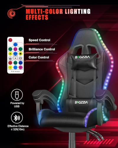 bigzzia Gaming Stuhl, Gaming Chair mit LED, Gaming Sessel Kohlrabenschwarz – Ansicht 3