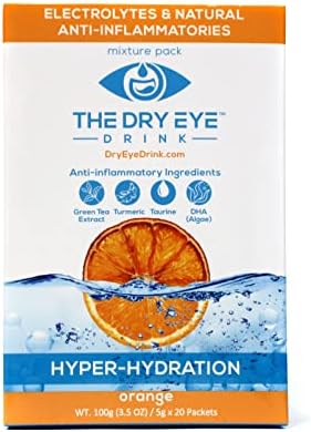 The Dry Eye Drink Orange Flavor l Ultimate Hydration for Dry Eyes l Sugar-Free Electrolyte Powder Packets l Blended with Vitamins, Green Tea, Turmeric, Taurine, and DHA l 5g x 20 Packets