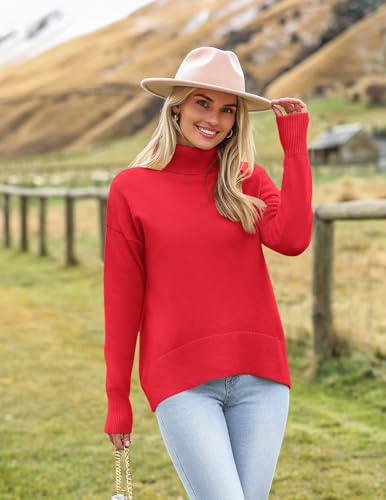 Image of Zeagoo Women's Turtleneck Sweater 2026 Fall Winter Chunky Knitted Pullover | High Low Hem Trendy Basic Jumper Top, Long Sleeve Casual Knit Pullover 2026, Fall Fashion Outfits, Winter Clothing for Women