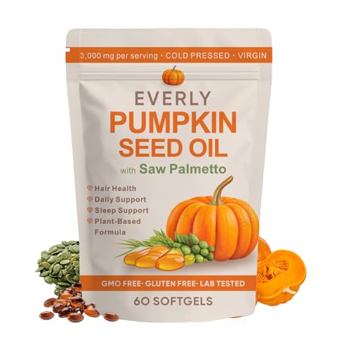 Everly Pumpkin Seed Oil with Saw Palmetto Cold Pressed Pure Virgin Oil Rich in Essential Fatty Acids Cold Pressed Pumpkin Seed Oil Capsules Non-GMO 60 SOFTGELS (1PCS)