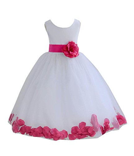 Wedding Rose Petals White Tulle Flower Petals Girl Toddler Gown Handmade 302T2
