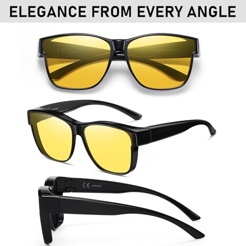 Image of GEGURI Night Vision Glasses, Night Driving Fit Over Glasses Polarized Anti-Glare for Men & Women Yellow Lens, Normal