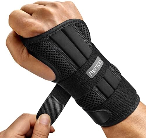 FREETOO Wrist Brace for Carpal Tunnel Relief Night Support , Maximum Support Hand Brace with 3 Stays for Women Men , Adjustable Wrist Support Splint for Right Left Hands for Tendonitis, Arthritis , Sprains,Black (Right Hand, S/M)