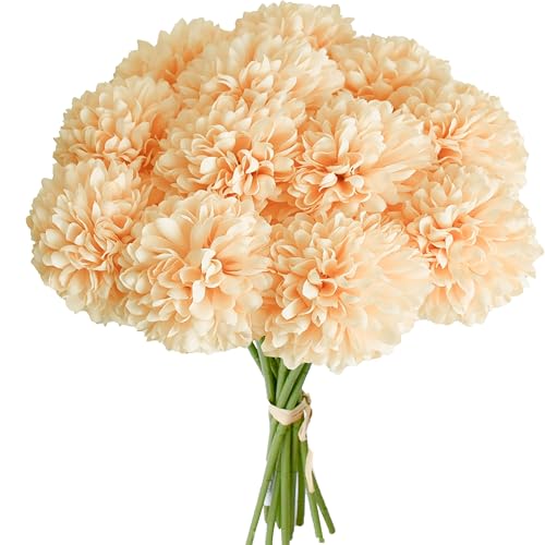 Image of Mandy's 12pcs Artificial Champagne Ball Chrysanthemum Flowers