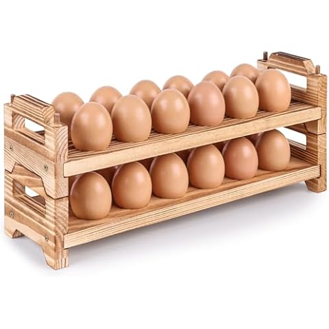 HAKSEN 2PCS Wooden Egg Holders, Countertop Fresh Egg Tray with 12 Fresh Egg Slots Wooden Egg Container Rack Organizer Rustic Kitchen Decoration Cover