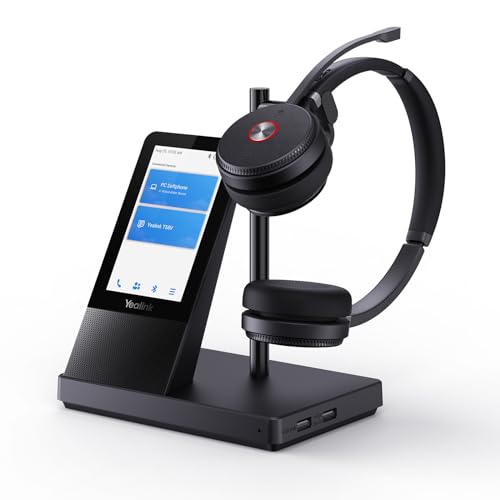 Yealink WH66 Wireless Headset with 4' Screen, DECT Headset for Teams,Zoom Skype Certified,525ft Range,Full-Duplex Speaker,14H Call Time,Office Work Headphone for Desk Phone,PC