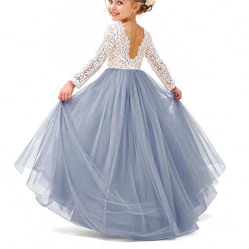 Image of Topmaker Flower Girl Dress for Toddler Baby Girls,Lace Tulle Dress for Wedding,Birthday Party,Photoshoot,Special Occasion