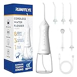 RUMFFLYE Idropulsore Dentale Portatile Irrigatore Orale Professionale Water Flosser Idropulsore Denti con 12 Modalità Serbatoio Visibile 300ML Ricaricabile Impermeabile IPX7 per Casa e Viaggi Bianco