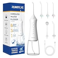 RUMFFLYE Water Flosser for Teeth Cordless Water Pick 4 Modes 12 Levels Dental Water Flosser 30OML 5 Jet Tips IPX7 Electric Flosser for Teeth Cleaning Rechargeable Oral Irrigator Dental for Travel Home