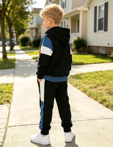 Image of Boys Clothes Long Sleeve Color-blocked Hoodie Top and Pants 2PCS Winter Sweatsuits Fall Boys Outfits 2-8 Years