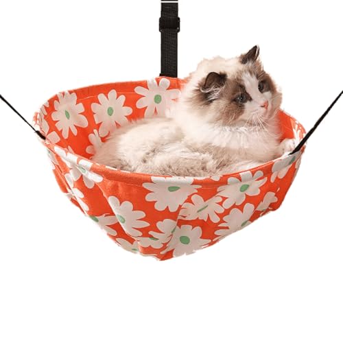 CXYYXF Cat Hammock Lounge Cat Hanging Bed for Cage Kennel Chair with Metal Frame, Adjustable Straps, Built-in Steel Support, Suitable for All Seasons (Orange,Large)